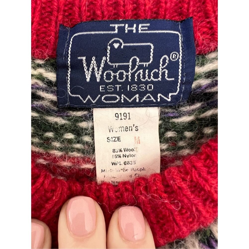 Woolrich Women’s Medium Vintage Red Fair Isle Heart Crewneck Sweater Wool Blend - Picture 7 of 10